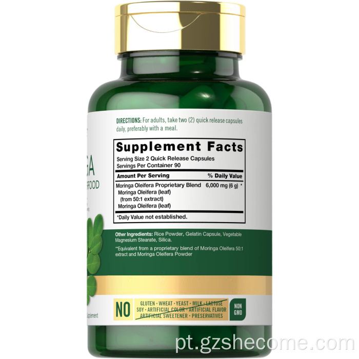 Moringa oleifera completa glúten sem cápsulas de folha de moringa